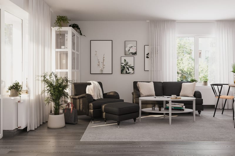 Howard Classic Soffgrupp 2-sits Soffa + Fåtölj + Fotpall i Tyg - Mörkgrå - Möbler - Vardagsrum - Soffgrupper - Howard soffgrupp