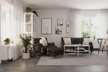 Howard Classic Soffgrupp 2-sits Soffa + Fåtölj + Fotpall i Tyg - Mörkgrå - Möbler - Vardagsrum - Soffgrupper - Howard soffgrupp