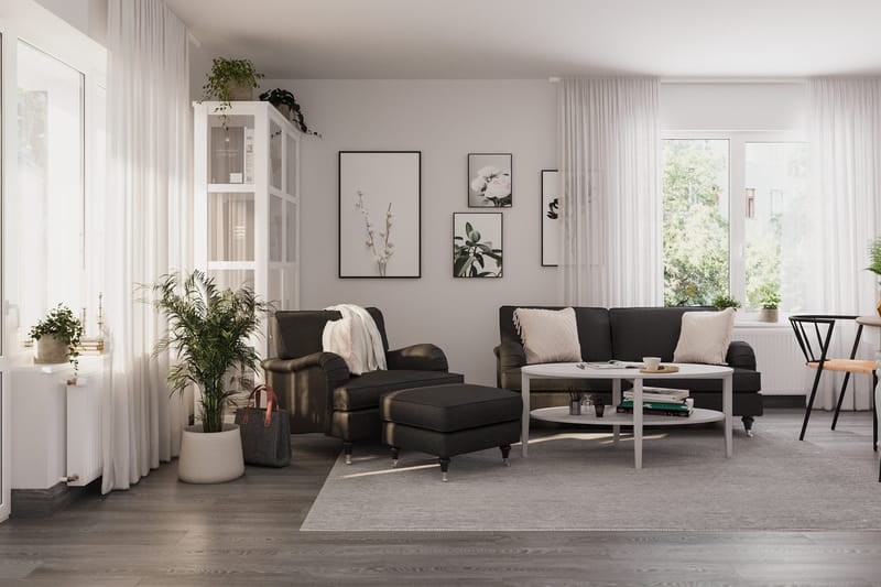 Howard Classic Soffgrupp 2-sits Soffa + Fåtölj + Fotpall i Tyg - Mörkgrå - Möbler - Vardagsrum - Soffgrupper - Howard soffgrupp