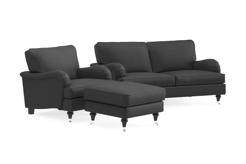 Howard Classic Soffgrupp 2-sits Soffa + Fåtölj + Fotpall i Tyg - Mörkgrå - Möbler - Vardagsrum - Soffgrupper - Howard soffgrupp