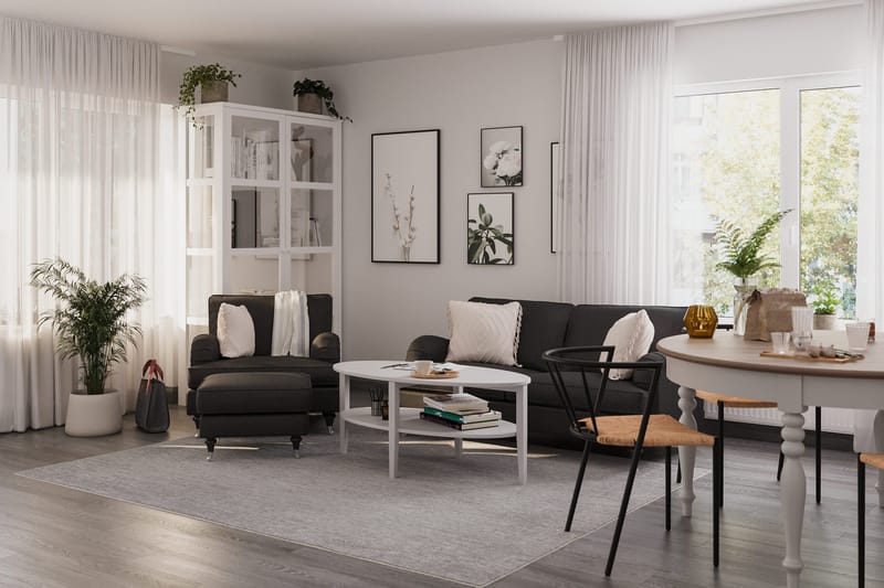 Howard Classic Soffgrupp 2-sits Soffa + Fåtölj + Fotpall i Tyg - Mörkgrå - Möbler - Vardagsrum - Soffgrupper - Howard soffgrupp