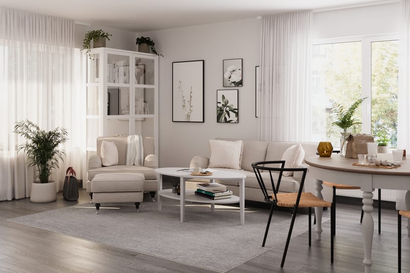 Howard Classic Soffgrupp 2-sits Svängd Soffa + Fåtölj + Fotpall i Tyg - Beige - Möbler - Vardagsrum - Soffgrupper - Howard soffgrupp