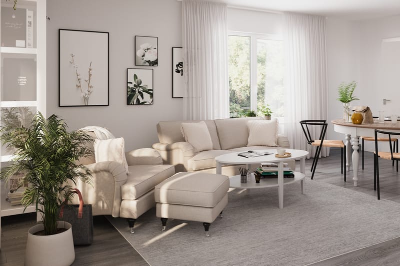 Howard Classic Soffgrupp 2-sits Svängd Soffa + Fåtölj + Fotpall i Tyg - Beige - Möbler - Vardagsrum - Soffgrupper - Howard soffgrupp