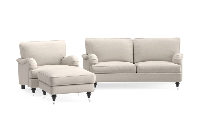 Howard Classic Soffgrupp 2-sits Svängd Soffa + Fåtölj + Fotpall i Tyg - Beige - Möbler - Vardagsrum - Soffgrupper - Howard soffgrupp