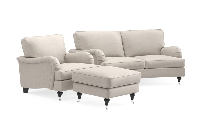 Howard Classic Soffgrupp 2-sits Svängd Soffa + Fåtölj + Fotpall i Tyg - Beige - Möbler - Vardagsrum - Soffgrupper - Howard soffgrupp