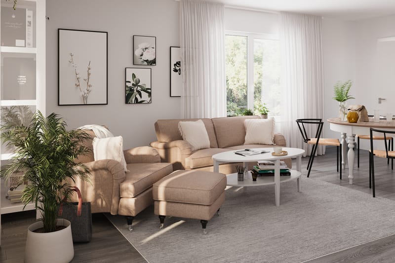 Howard Classic Soffgrupp 2-sits Svängd Soffa + Fåtölj + Fotpall i Tyg - Mörkbeige - Möbler - Vardagsrum - Soffgrupper - Howard soffgrupp