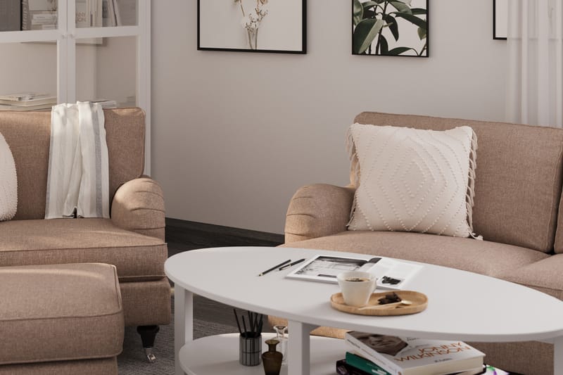 Howard Classic Soffgrupp 2-sits Svängd Soffa + Fåtölj + Fotpall i Tyg - Mörkbeige - Möbler - Vardagsrum - Soffgrupper - Howard soffgrupp