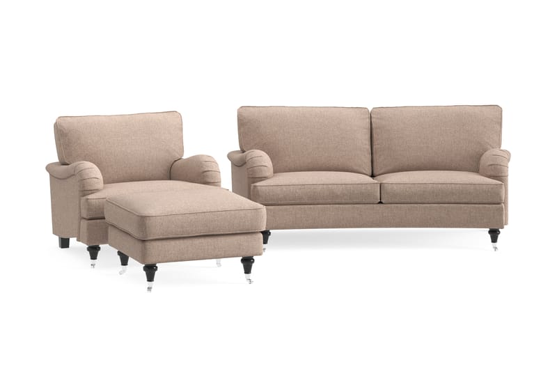 Howard Classic Soffgrupp 2-sits Svängd Soffa + Fåtölj + Fotpall i Tyg - Mörkbeige - Möbler - Vardagsrum - Soffgrupper - Howard soffgrupp