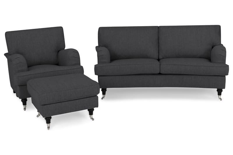 Howard Classic Soffgrupp 2-sits Svängd Soffa + Fåtölj + Fotpall i Tyg - Mörkgrå - Möbler - Vardagsrum - Soffgrupper