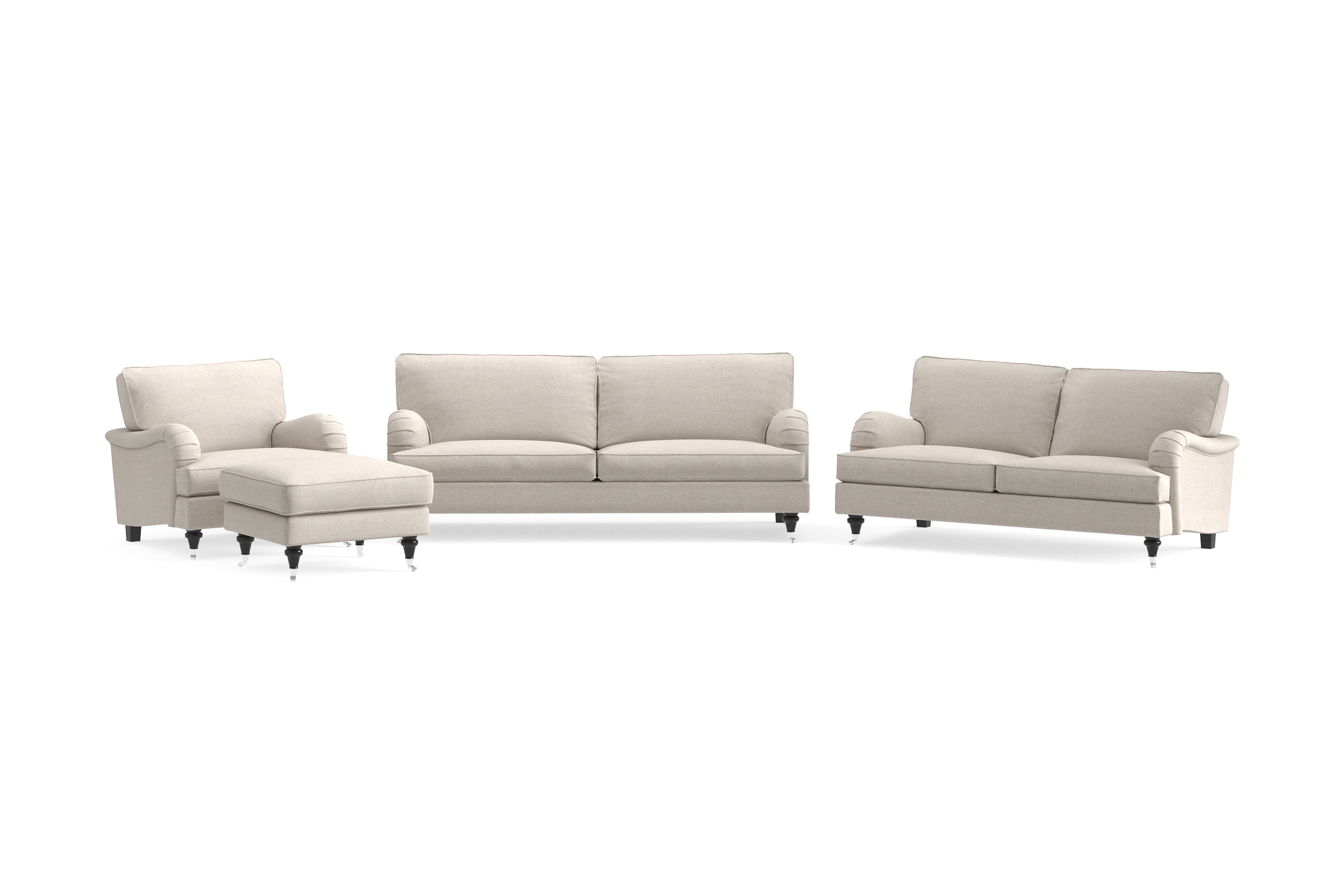 howard classic soffgrupp 3-sits + 2-sits soffa + fåtölj + fotpall i tyg - beige
