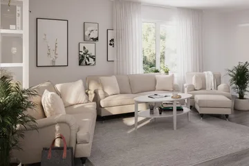 Howard Classic Soffgrupp 3-sits + 2-sits Soffa + Fåtölj + Fotpall i Tyg - Beige - Möbler - Vardagsrum - Soffgrupper - Howard soffgrupp