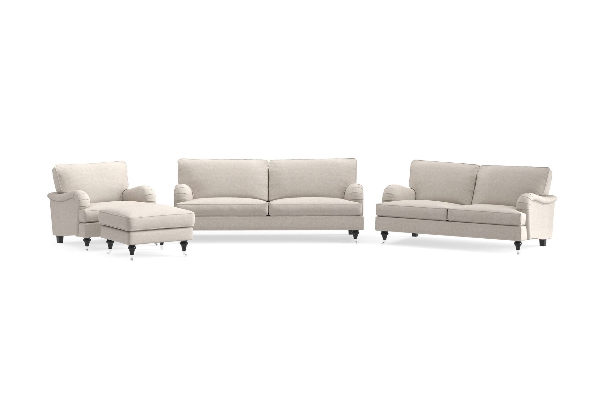 Howard Classic Soffgrupp 3-sits + 2-sits Soffa + F&aring;t&ouml;lj + Fotpall i Tyg - Beige