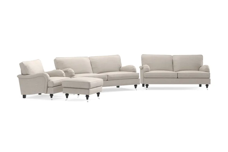 Howard Classic Soffgrupp 3-sits + 2-sits Soffa + Fåtölj + Fotpall i Tyg - Beige - Möbler - Vardagsrum - Soffgrupper - Howard soffgrupp