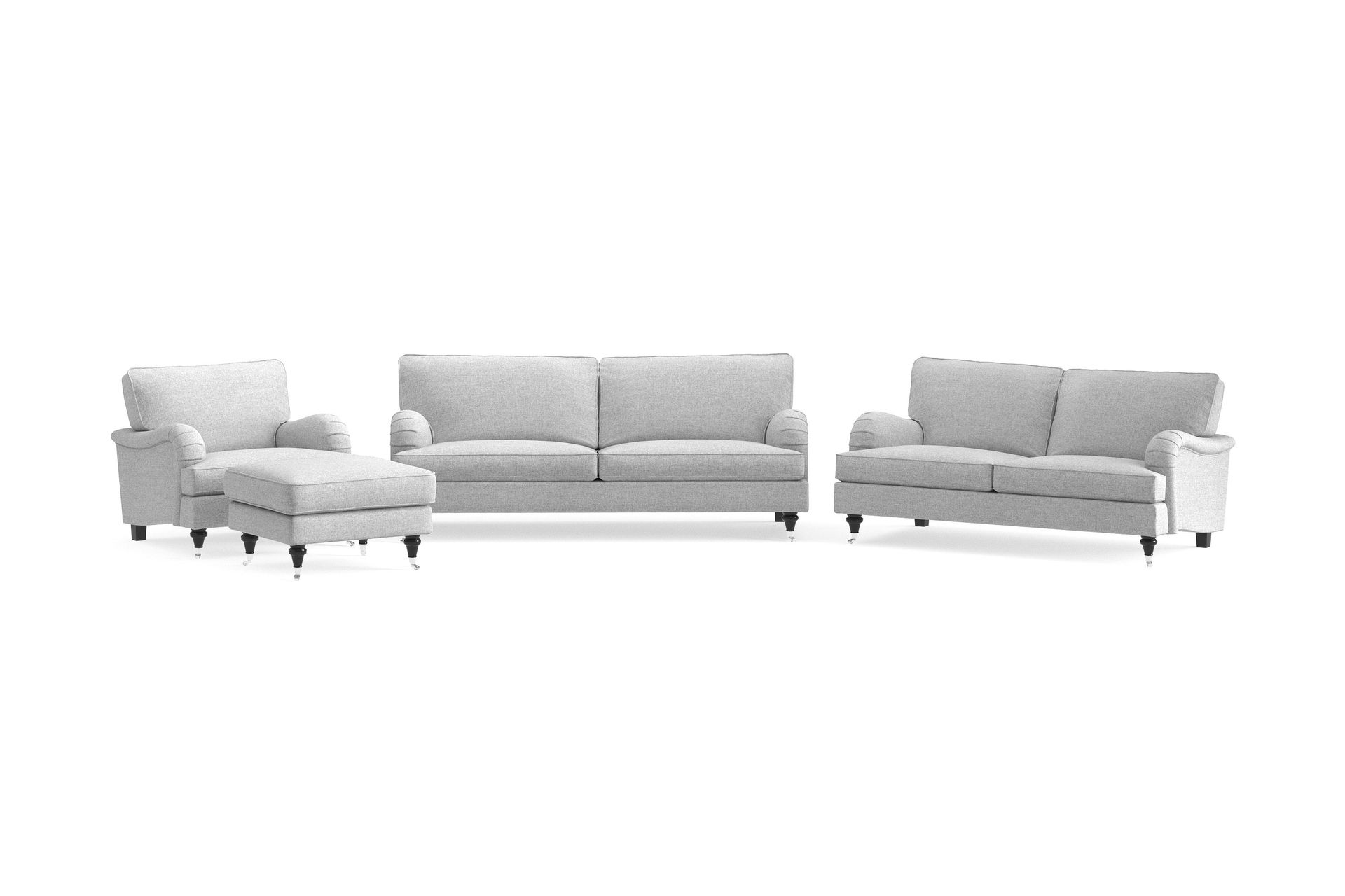 Howard Classic Soffgrupp 3-sits + 2-sits Soffa + F&aring;t&ouml;lj + Fotpall i Tyg - Gr&aring;