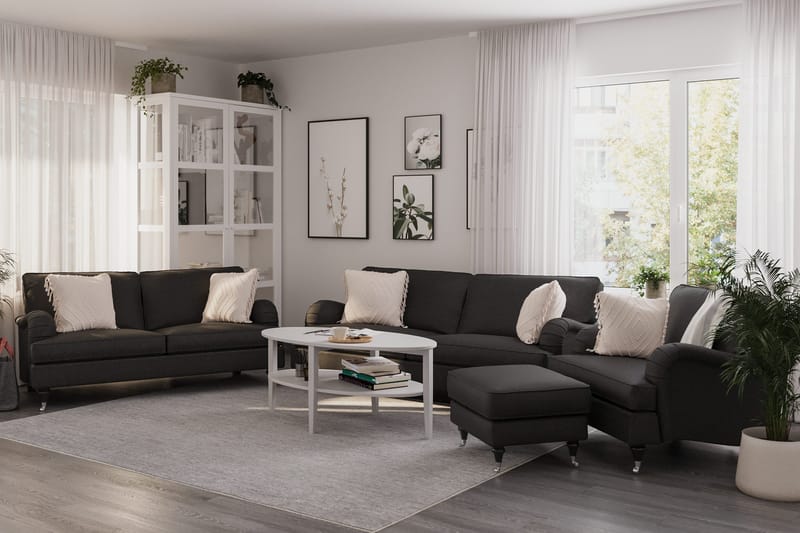 Howard Classic Soffgrupp 3-sits + 2-sits Soffa + Fåtölj + Fotpall i Tyg - Mörkgrå - Möbler - Vardagsrum - Soffgrupper - Howard soffgrupp