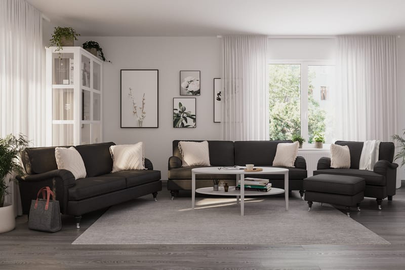 Howard Classic Soffgrupp 3-sits + 2-sits Soffa + Fåtölj + Fotpall i Tyg - Mörkgrå - Möbler - Vardagsrum - Soffgrupper - Howard soffgrupp