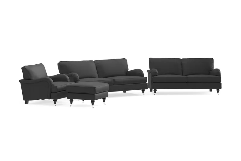 Howard Classic Soffgrupp 3-sits + 2-sits Soffa + Fåtölj + Fotpall i Tyg - Mörkgrå - Möbler - Vardagsrum - Soffgrupper - Howard soffgrupp