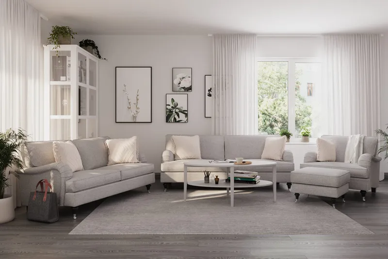 Howard Classic Soffgrupp 3-sits + 2-sits Soffa + Fåtölj i Tyg - Grå - Möbler - Vardagsrum - Soffgrupper - Howard soffgrupp