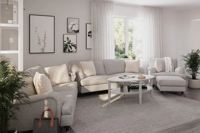 Howard Classic Soffgrupp 3-sits + 2-sits Soffa + Fåtölj i Tyg - Grå - Möbler - Vardagsrum - Soffgrupper - Howard soffgrupp