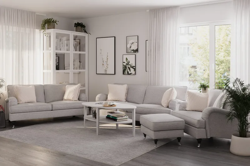 Howard Classic Soffgrupp 3-sits + 2-sits Soffa + Fåtölj i Tyg - Grå - Möbler - Vardagsrum - Soffgrupper - Howard soffgrupp