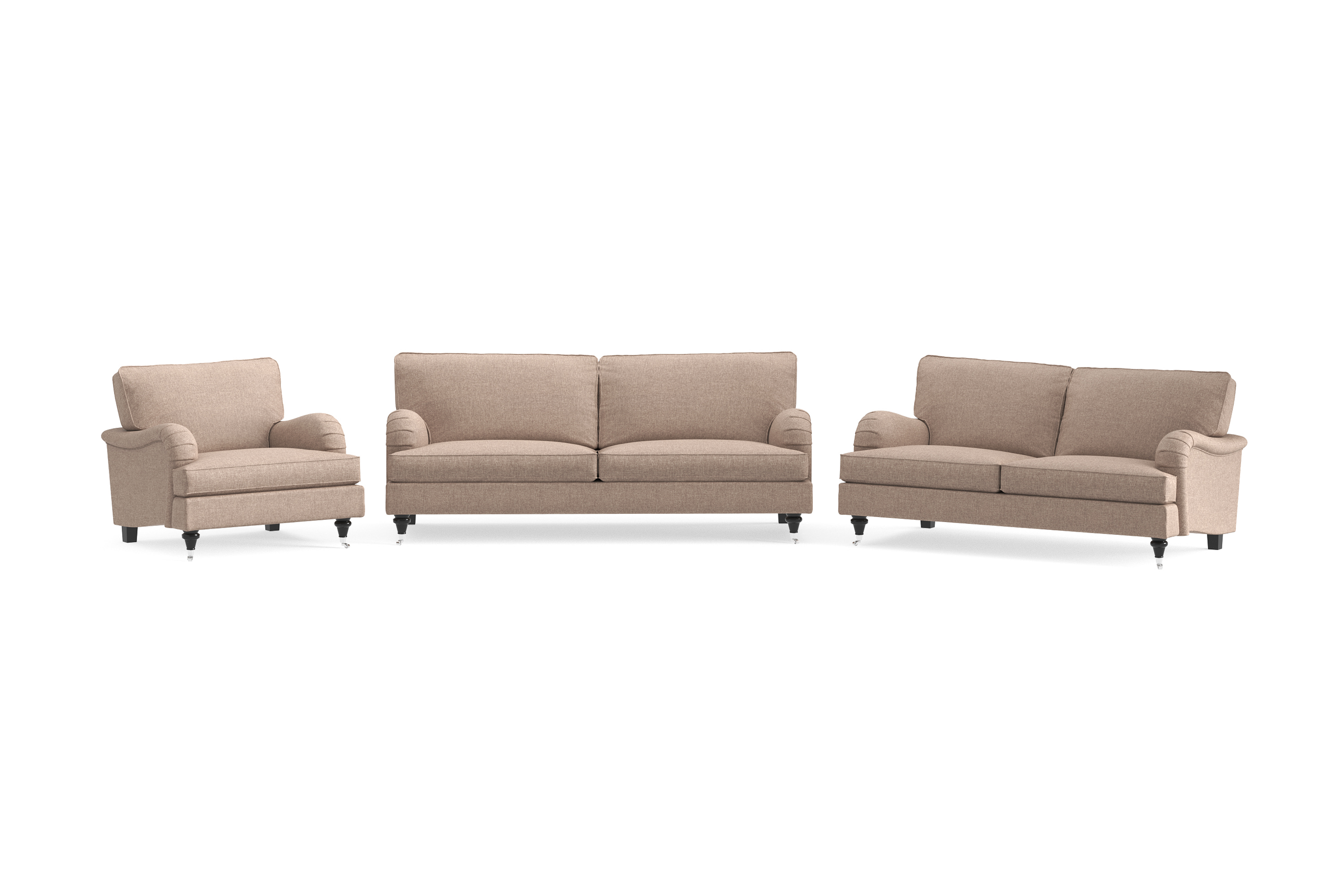 howard classic soffgrupp 3-sits + 2-sits soffa + fåtölj i tyg - mörkbeige