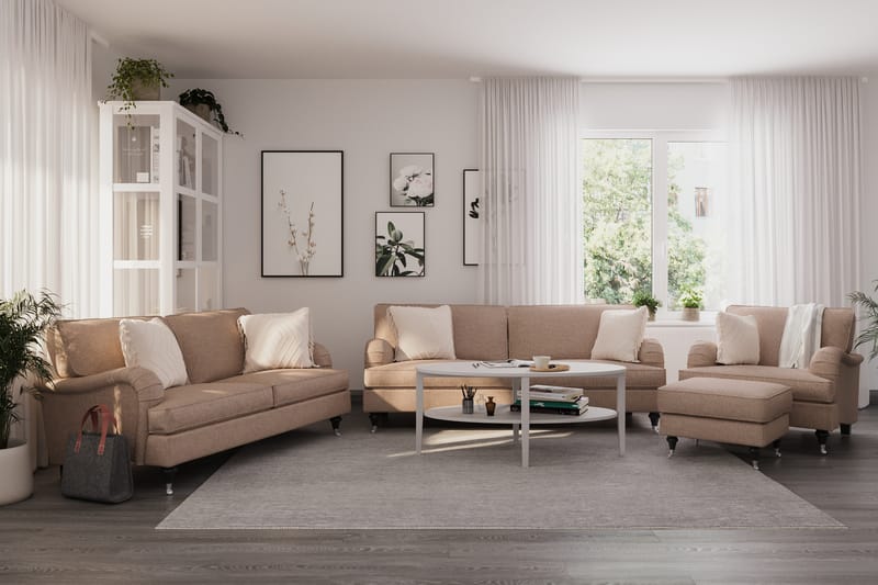 Howard Classic Soffgrupp 3-sits + 2-sits Soffa + Fåtölj i Tyg - Mörkbeige - Möbler - Vardagsrum - Soffgrupper - Howard soffgrupp