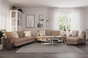 Howard Classic Soffgrupp 3-sits + 2-sits Soffa + Fåtölj i Tyg - Mörkbeige - Möbler - Vardagsrum - Soffgrupper - Howard soffgrupp