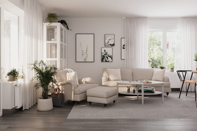 Howard Classic Soffgrupp 3-sits Soffa + Fåtölj + Fotpall i Tyg - Beige - Möbler - Vardagsrum - Soffgrupper - Howard soffgrupp