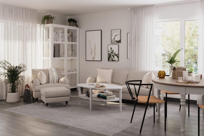 Howard Classic Soffgrupp 3-sits Soffa + Fåtölj + Fotpall i Tyg - Beige - Möbler - Vardagsrum - Soffgrupper - Howard soffgrupp