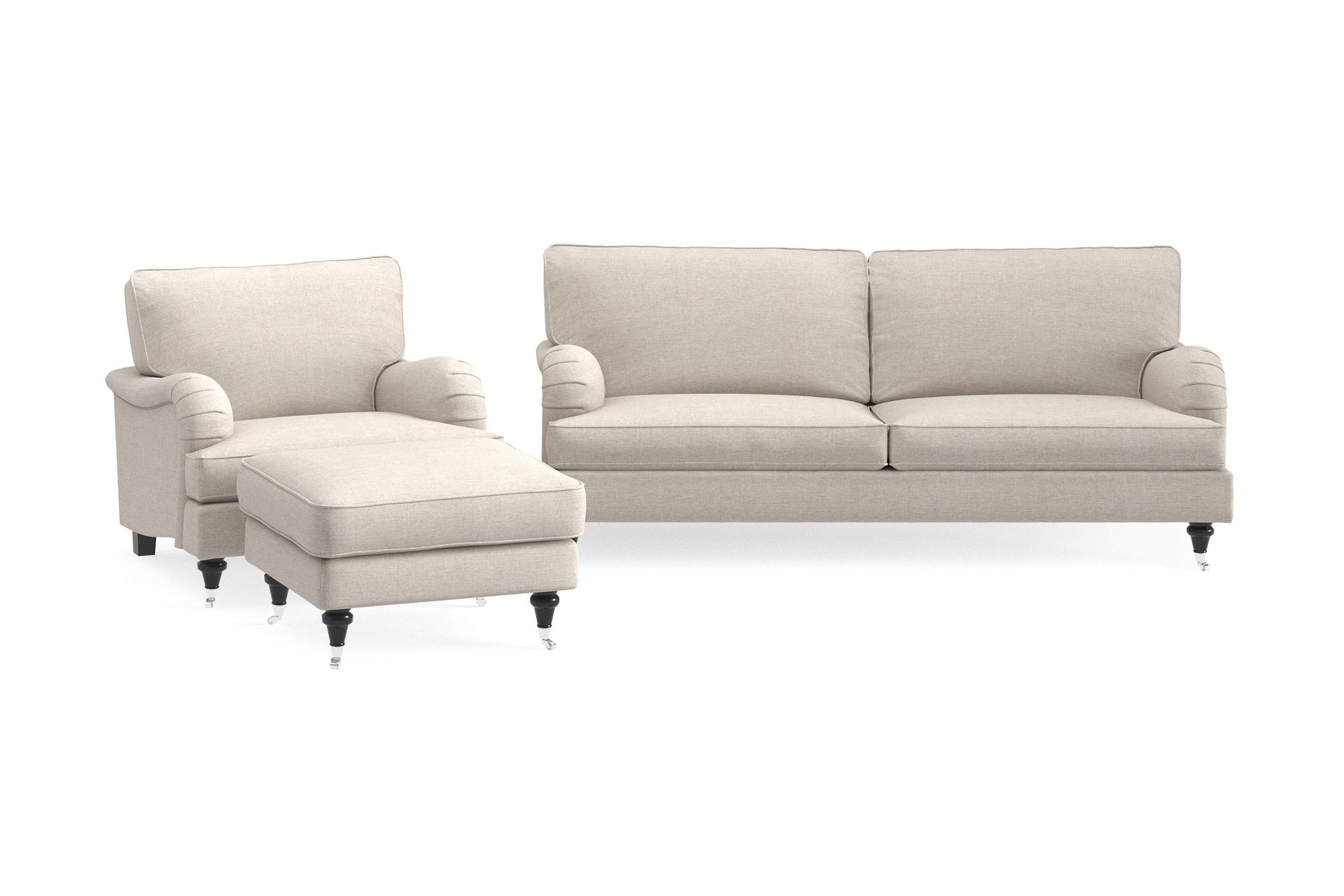 howard classic soffgrupp 3-sits soffa + fåtölj + fotpall i tyg - beige