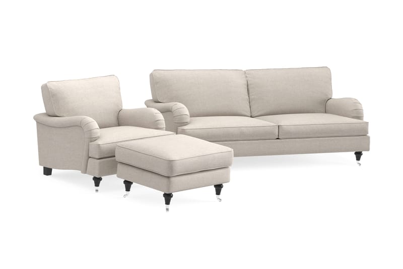 Howard Classic Soffgrupp 3-sits Soffa + Fåtölj + Fotpall i Tyg - Beige - Möbler - Vardagsrum - Soffgrupper - Howard soffgrupp