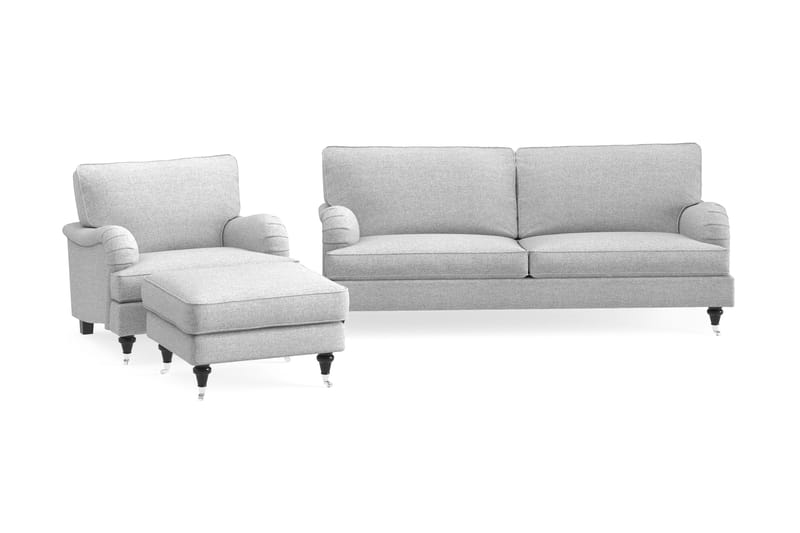 Howard Classic Soffgrupp 3-sits Soffa + Fåtölj + Fotpall i Tyg - Grå - Möbler - Vardagsrum - Soffgrupper - Howard soffgrupp