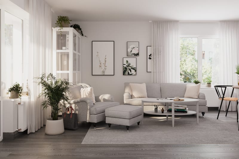 Howard Classic Soffgrupp 3-sits Soffa + Fåtölj + Fotpall i Tyg - Grå - Möbler - Vardagsrum - Soffgrupper - Howard soffgrupp