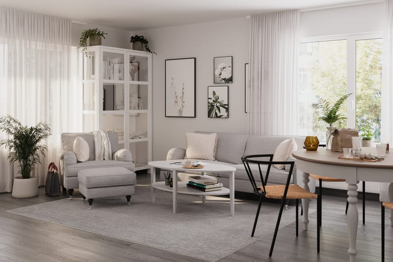 Howard Classic Soffgrupp 3-sits Soffa + Fåtölj + Fotpall i Tyg - Grå - Möbler - Vardagsrum - Soffgrupper - Howard soffgrupp