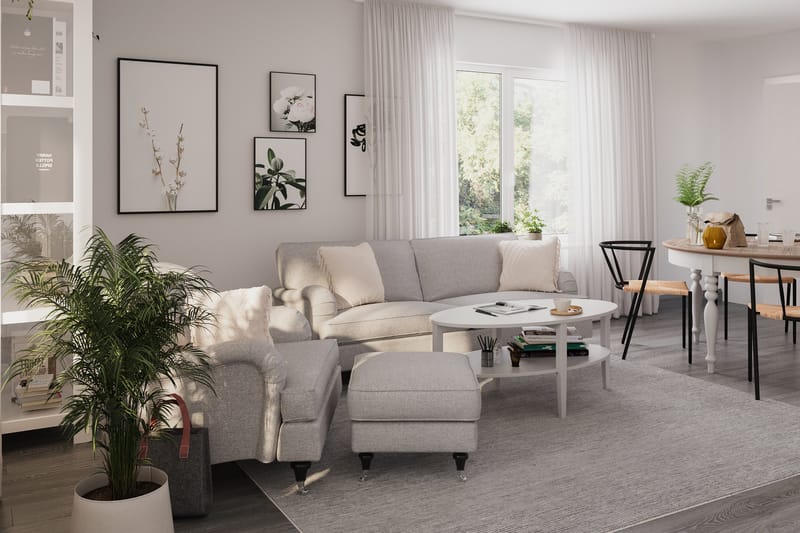 Howard Classic Soffgrupp 3-sits Soffa + Fåtölj + Fotpall i Tyg - Grå - Möbler - Vardagsrum - Soffgrupper - Howard soffgrupp
