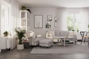Howard Classic Soffgrupp 3-sits Soffa + Fåtölj + Fotpall i Tyg - Grå - Möbler - Vardagsrum - Soffgrupper - Howard soffgrupp