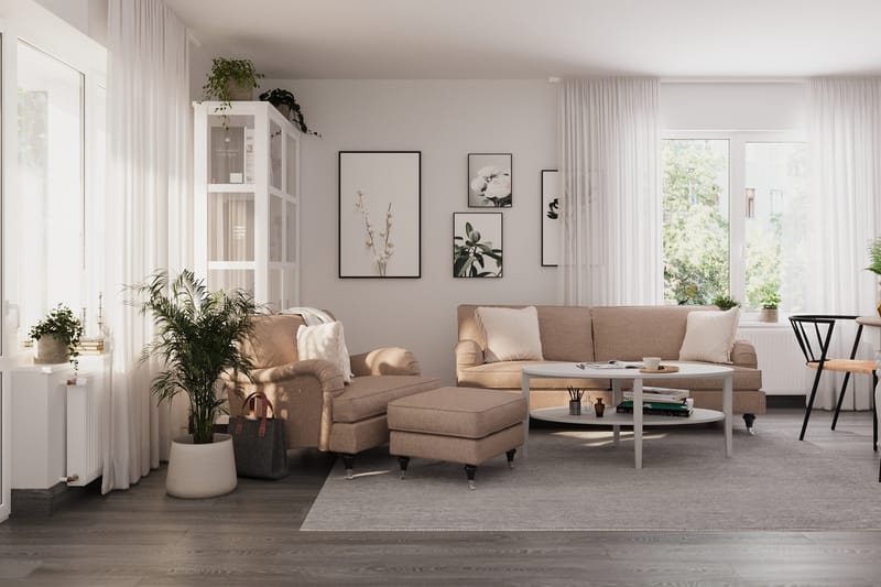 Howard Classic Soffgrupp 3-sits Soffa + Fåtölj + Fotpall i Tyg - Mörkbeige - Möbler - Vardagsrum - Soffgrupper - Howard soffgrupp