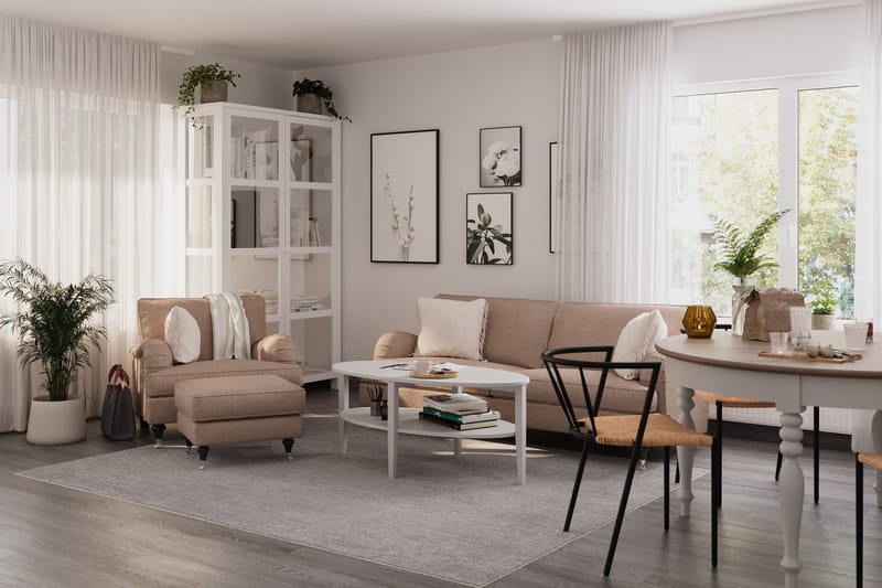 Howard Classic Soffgrupp 3-sits Soffa + Fåtölj + Fotpall i Tyg - Mörkbeige - Möbler - Vardagsrum - Soffgrupper - Howard soffgrupp