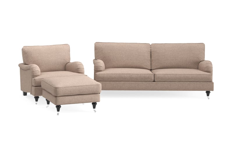 Howard Classic Soffgrupp 3-sits Soffa + Fåtölj + Fotpall i Tyg - Mörkbeige - Möbler - Vardagsrum - Soffgrupper - Howard soffgrupp