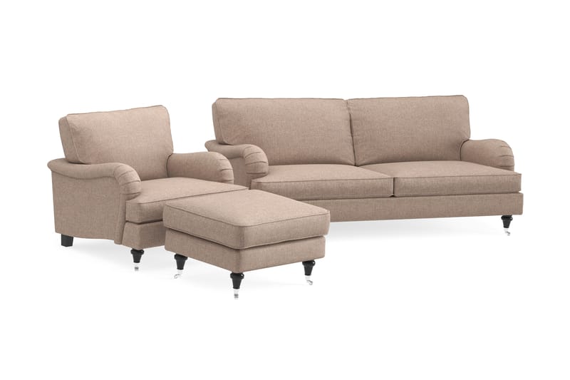 Howard Classic Soffgrupp 3-sits Soffa + Fåtölj + Fotpall i Tyg - Mörkbeige - Möbler - Vardagsrum - Soffgrupper - Howard soffgrupp