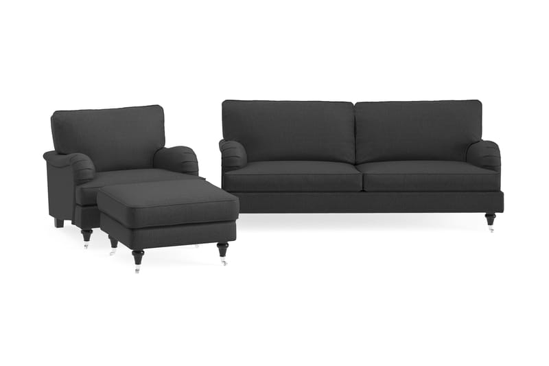 Howard Classic Soffgrupp 3-sits Soffa + Fåtölj + Fotpall i Tyg - Mörkgrå - Möbler - Vardagsrum - Soffgrupper - Howard soffgrupp