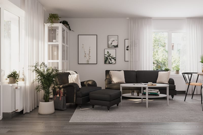 Howard Classic Soffgrupp 3-sits Soffa + Fåtölj + Fotpall i Tyg - Mörkgrå - Möbler - Vardagsrum - Soffgrupper - Howard soffgrupp