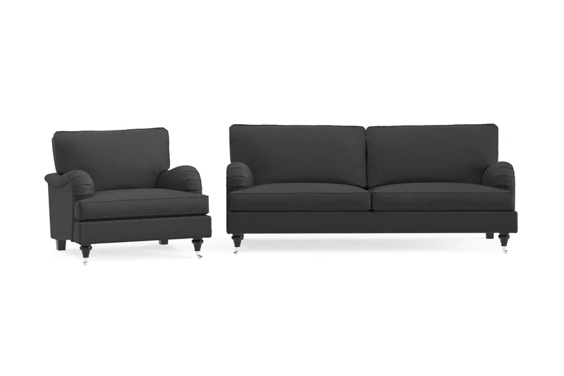 Howard Classic Soffgrupp 3-sits Soffa + Fåtölj i Tyg, Mörkgrå