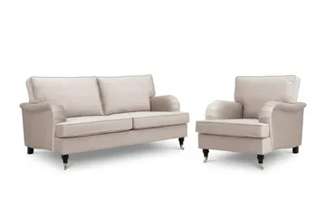 Howard Classic Soffgrupp 3-Sits Soffa och Fåtölj i Sammet - Beige - Möbler - Vardagsrum - Soffgrupper - Howard soffgrupp