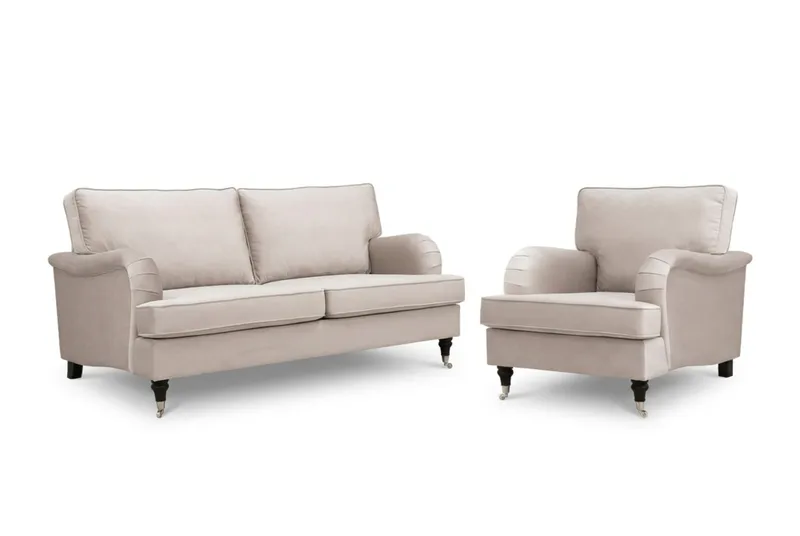 Howard Classic Soffgrupp 3-Sits Soffa och Fåtölj i Sammet - Beige - Möbler - Vardagsrum - Soffgrupper - Howard soffgrupp