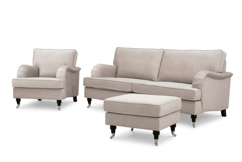 Howard Classic Soffgrupp 3-Sits Soffa och Fåtölj samt Fotpall i Sammet - Beige - Möbler - Vardagsrum - Soffgrupper - Howard soffgrupp