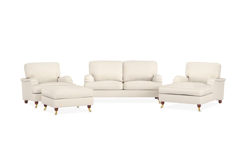 Howard Lyx Soffgrupp 2-sits Soffa + Divanfåtölj + Fåtölj + Fotpall i Tyg - Beige - Möbler - Vardagsrum - Soffgrupper - Howard soffgrupp