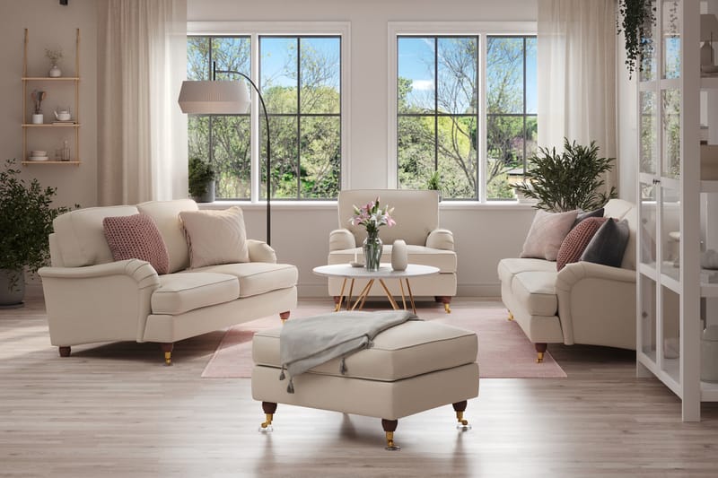 Howard Lyx Soffgrupp 3-sits + 2-sits Soffa + Fåtölj + Fotpall i Tyg - Beige - Möbler - Vardagsrum - Soffgrupper - Howard soffgrupp