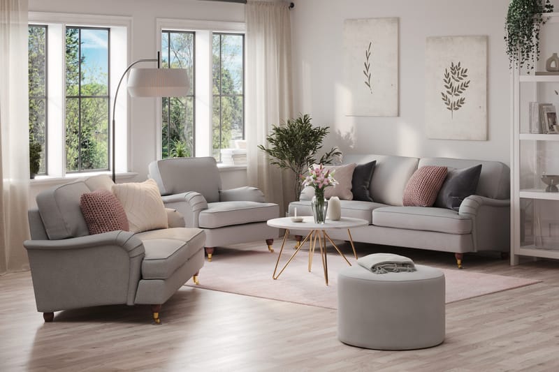 Howard Lyx Soffgrupp 3-sits + 2-sits Soffa + Fåtölj i Tyg - Ljusgrå - Möbler - Vardagsrum - Soffgrupper - Howard soffgrupp