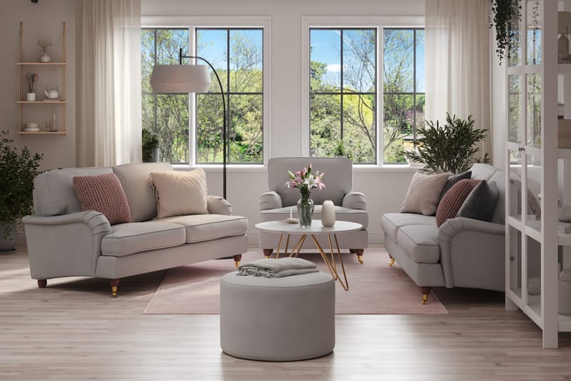 Howard Lyx Soffgrupp 3-sits + 2-sits Soffa + Fåtölj i Tyg - Ljusgrå - Möbler - Vardagsrum - Soffgrupper - Howard soffgrupp